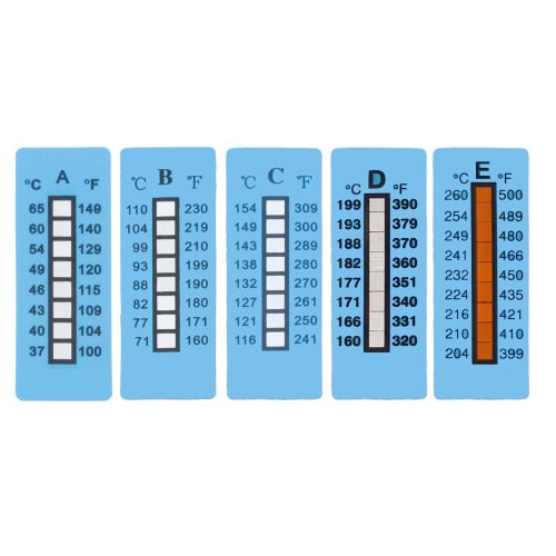Temperaturmessstreifen mit 8 Messpunkten,  nicht reversibel (einmalige Verwendung), 10 Stück/Packung